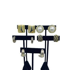 Vintage Lot of 5 Gold Tone Clip On Earrings (5487)